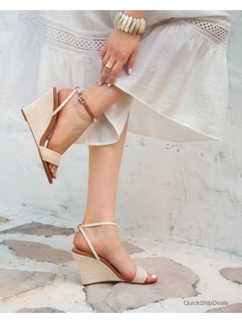 Wedge Sandals Espadrilles Raffia Open Toe Ankle Strap Straw Summer Beach Shoes